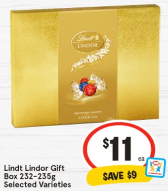 IGA Lindt Lindor Gift Box 232-235g offer