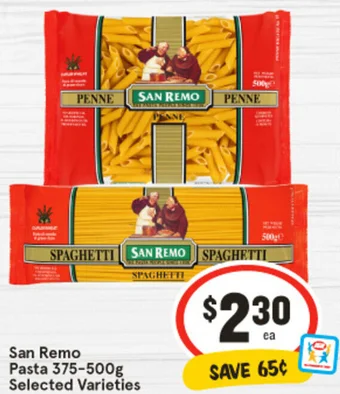 IGA San Remo Pasta 375-500g offer