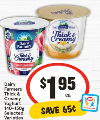 IGA Dairy Farmers Thick & Creamy Yoghurt 140-150g offer