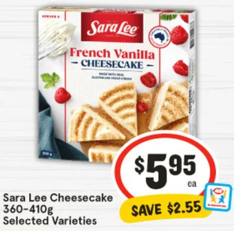 IGA Sara Lee Cheesecake 360-410g offer