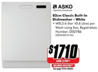 The Good Guys ASKO 82cm Classic Built-In Dishwasher - White offer