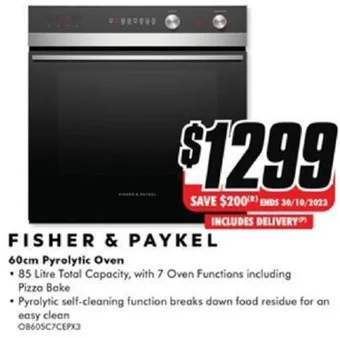 The Good Guys FISHER & PAYKEL 60cm Pyrolytic Oven offer