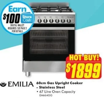 The Good Guys EMILIA 60cm Gas Upright Cooker - Stainless Steel offer