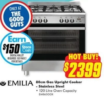 The Good Guys EMILIA 80cm Gas Upright Cooker - Stainless Steel offer