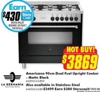 The Good Guys Americana 90cm Dual Fuel Upright Cooker - Matte Black offer