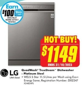 The Good Guys QuadWash TrueSteam Dishwasher -Platinum Steel offer