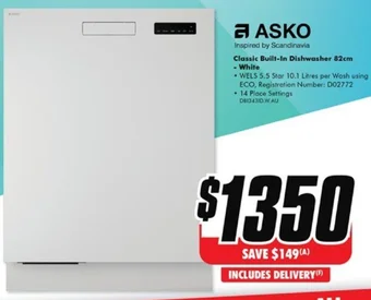 The Good Guys ASKO Classic Built-In Dishwasher 82cm - White offer