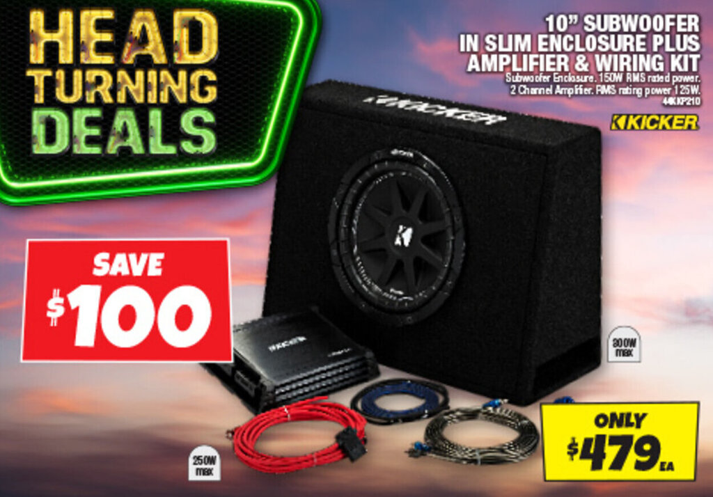 10 SUBWOOFER IN SLIM ENCLOSURE PLUS AMPLIFIER & WIRING KIT offer at