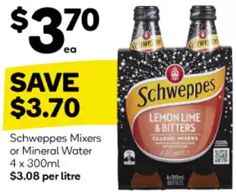 Woolworths Schweppes Mixers or Mineral Water 4 x 300ml offer