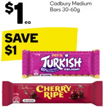 Woolworths Cadbury Medium Bars 30-60g offer