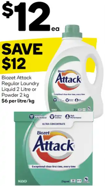 Woolworths Biozet Attack Regular Laundry Liquid 2 Litre or Powder 2 kg offer