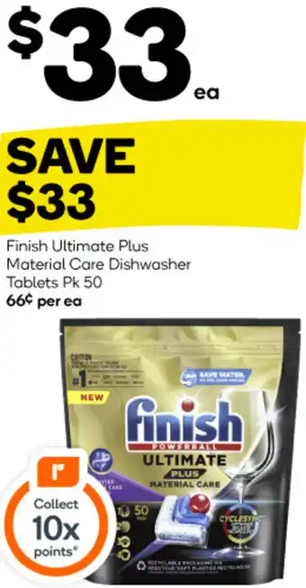 Woolworths Finish Ultimate Plus Material Care Dishwasher Tablets Pk 50 offer