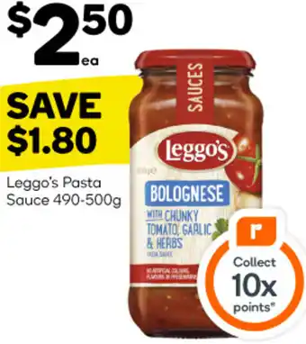 Woolworths Leggo's Pasta Sauce 490-500g offer