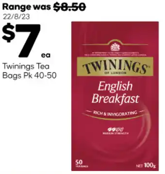 Woolworths Twinings Tea Bags Pk 40-50 offer
