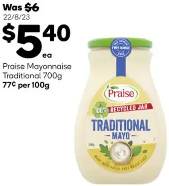 Woolworths Praise Mayonnaise Traditional 700g offer