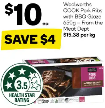 Woolworths Woolworths COOK Pork Ribs with BBQ Glaze 650g offer