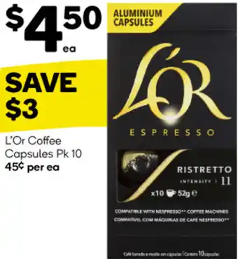 Woolworths L'Or Coffee Capsules Pk 10 offer