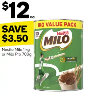 Woolworths Nestle Milo 1 kg or Milo Pro 700g offer