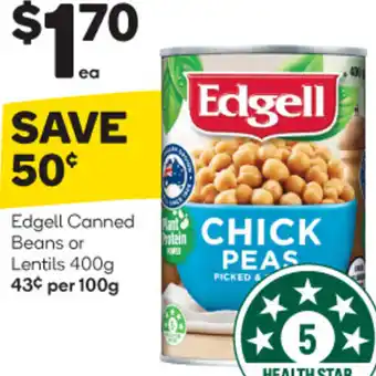 Woolworths Edgell Canned Beans or Lentils 400g offer