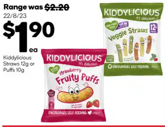 Woolworths Kiddylicious Straws 12g or Puffs 10g offer
