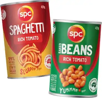 IGA Spc baked beans or spaghetti 420‑425g selected varieties offer