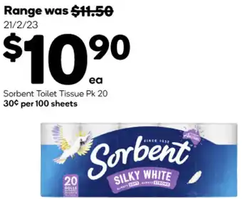 Woolworths Sorbent Toilet Tissue Pk 20 offer