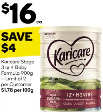 Woolworths Karicare Stage 3 or 4 Baby Formula 900g offer
