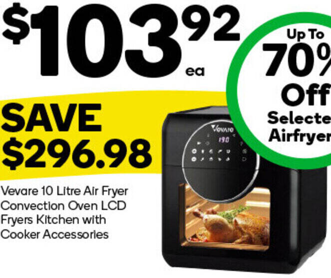 Vevare 10 Litre Air Fryer Convection Oven LCD Fryers Kitchen with