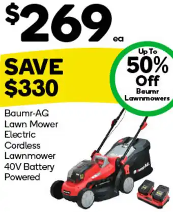 Baumr-AG Lawn Mower Electric Cordless Lawnmower 40V Battery Powered