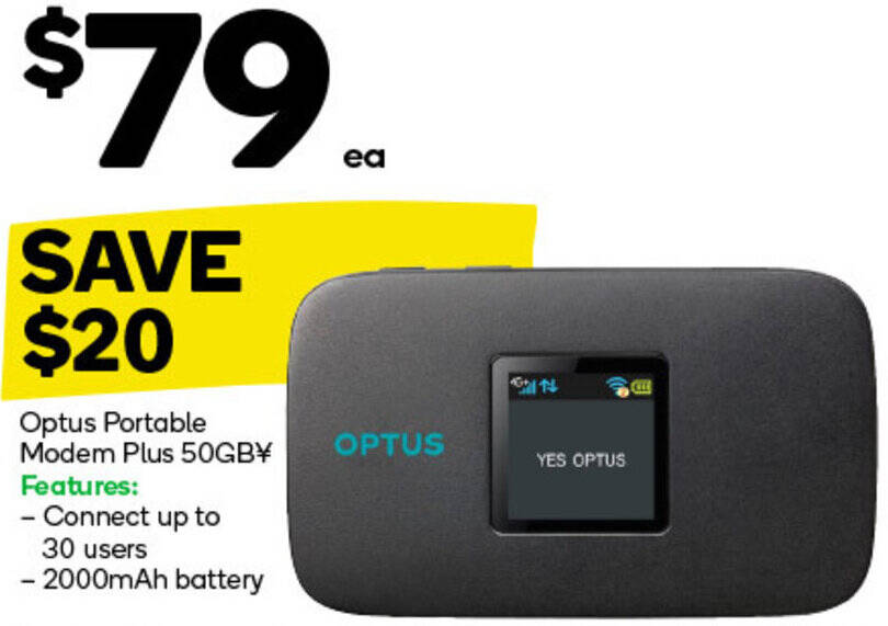 Optus Portable Modem Plus 50GB offer at Woolworths