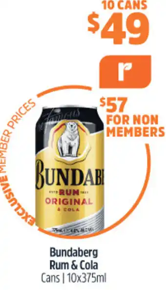Woolworths Bundaberg Rum & Cola Cans 10x375ml offer