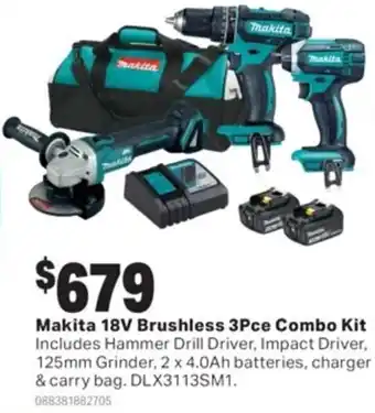 Mitre 10 Makita 18V Brushless 3Pce Combo Kit offer