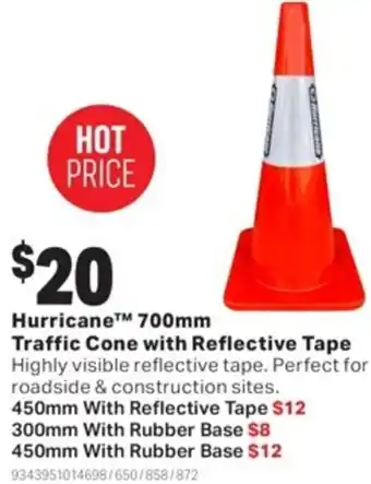 Mitre 10 Hurricane 700mm Traffic Cone with Reflective Tape offer