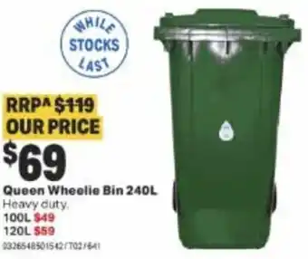 Mitre 10 Queen Wheelie Bin 240L offer