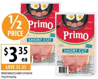 Supabarn PRIMO RINDLESS SHORT CUT BACON 175g offer