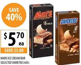 Supabarn MARS ICE CREAM BAR SELECTED VARIETIES 4/6's offer
