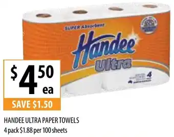 Supabarn HANDEE ULTRA PAPER TOWELS 4 pack offer