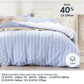 Pillow Talk Adria reversible stripe quilt cover set by Habitat Cotton offer