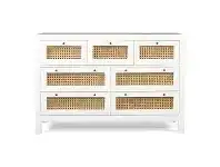 LivingStyles Charlie Teak Timber 7 Drawer Chest, White offer