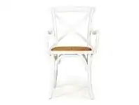 LivingStyles Elne Birch Timber Cross Back Dining Armchair, Rattan Seat, White offer
