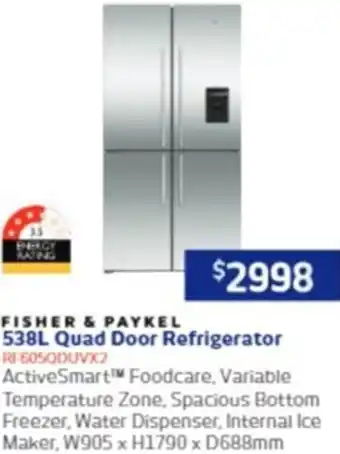 Retravision 538L Quad Door Refrigerator offer