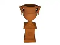 LivingStyles Carmen Cast Iron Garden Urn & Dorchester Pedestal Set, Rust offer
