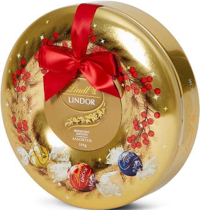 Lindt lindor assorted wreath tin 184g offer at BIG W