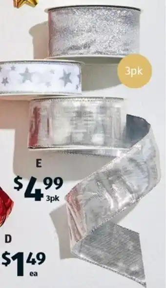 ALDI 2m Luxury Fabric Ribbon 3pk offer