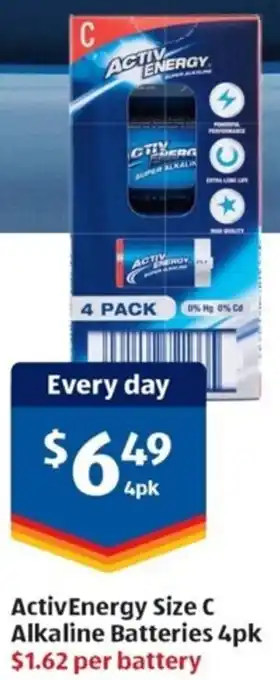 ALDI ActivEnergy Size C Alkaline Batteries 4pk offer