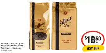 IGA Vittoria Espresso Coffee Beans or Ground Coffee 1kg offer