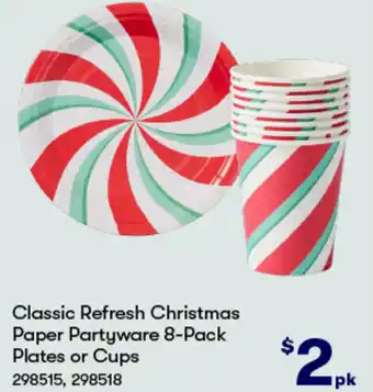 BIG W Classic Refresh Christmas Paper Partyware 8-Pack Plates or Cups offer