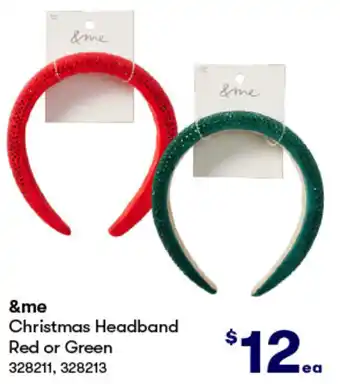 BIG W &me Christmas Headband Red or Green offer