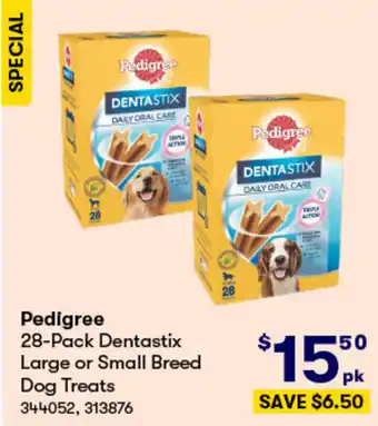BIG W Pedigree 28-Pack Dentastix Large or Small Breed Dog Treats offer