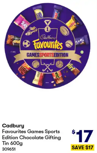 BIG W Cadbury Favourites Games Sports Edition Chocolate Gifting Tin 600g offer